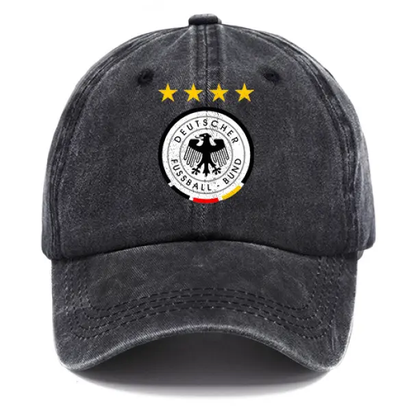 Germany Football DFB Unisex Washed Cotton Sun Hat Vintage Print Casual Cap - Wayrates.com 