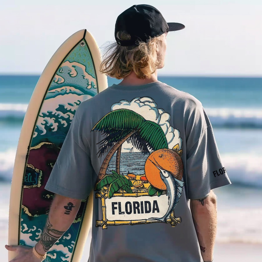 

Casual Retro Surfing Printed T-shirt