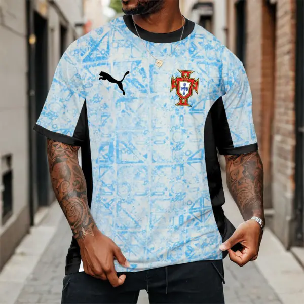 Men's Portugal Football Print Loose Short Sleeve Oversized T-Shirt - Dozenlive.com 