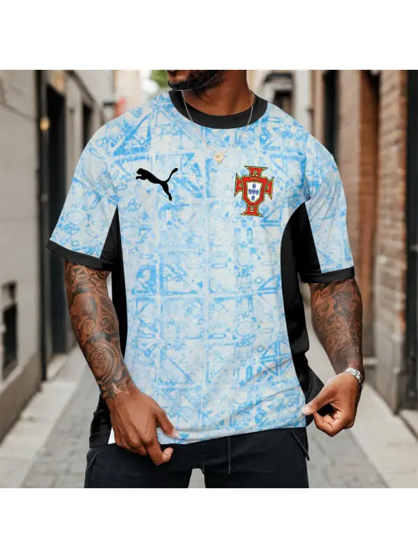 Men's Portugal Football Print Loose Short Sleeve Oversized T-Shirt - Anrider.com 