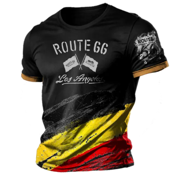 Men's Route66 German Flag Patriot Outdoor Motorcycle Riding T-shirt - Wayrates.com 