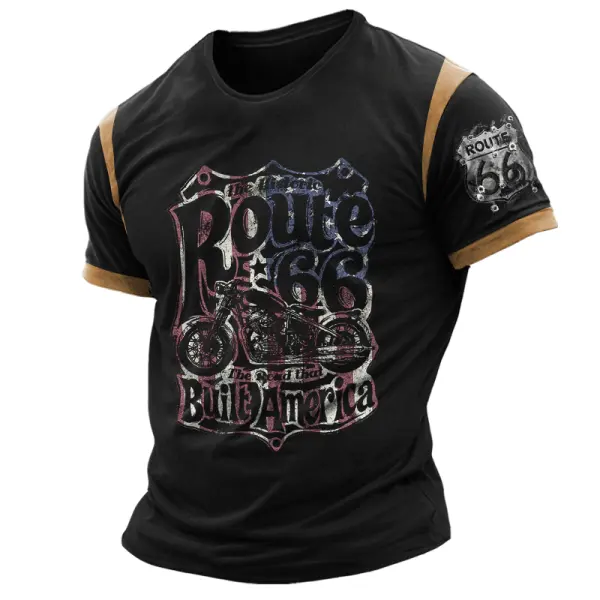 Men's Route66 Outdoor Motorcycle Riding Splicing Contrasting Colors T-shirt - Wayrates.com 
