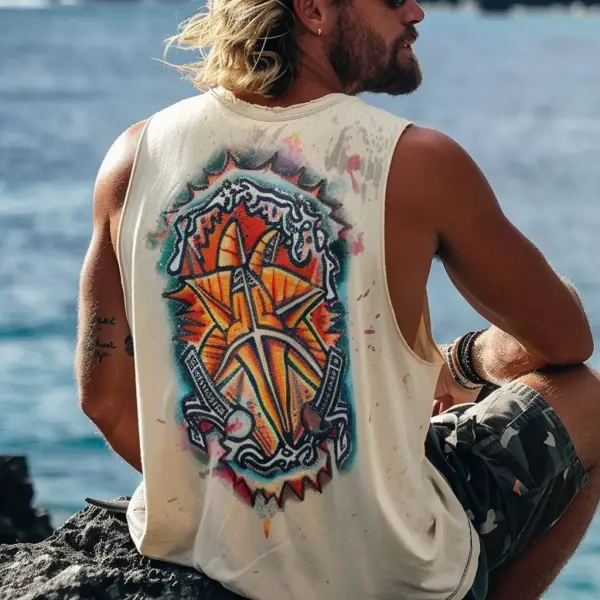 Men's Vintage Australian Surf Print Vest Casual Sleeveless Tank Top - Cotosen.com