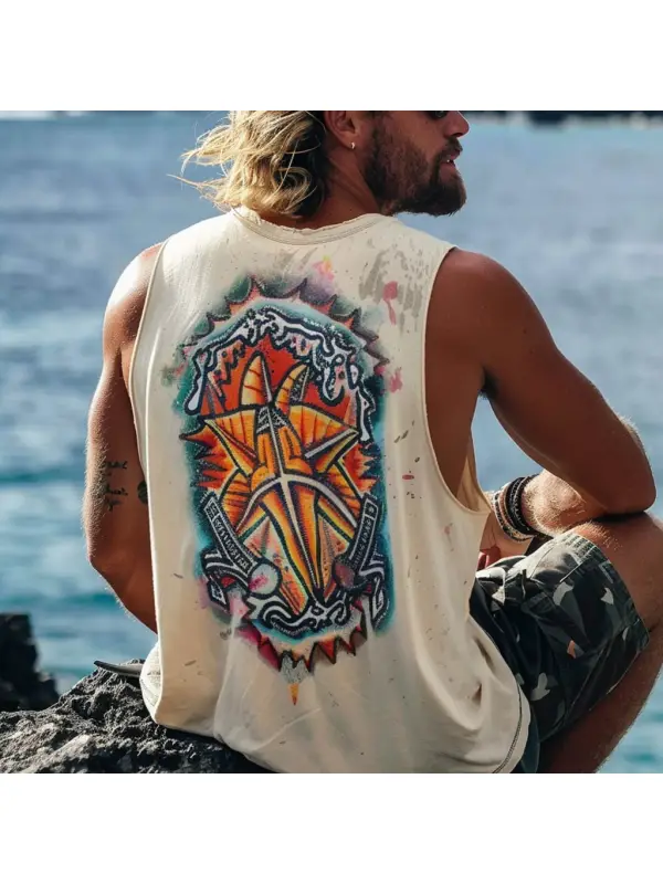 Men's Vintage Australian Surf Print Vest Casual Sleeveless Tank Top - Ootdmw.com 