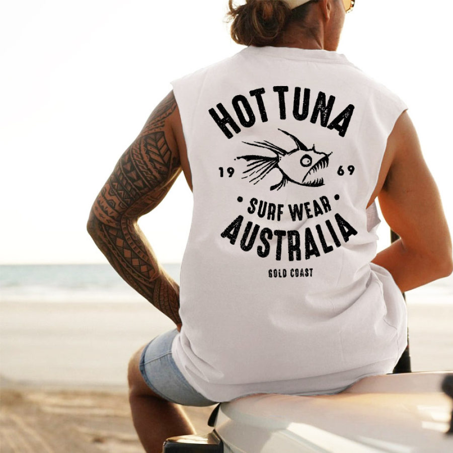 

Men's Vintage Australian Fish Surf Print Vest Casual Sleeveless Tank Top