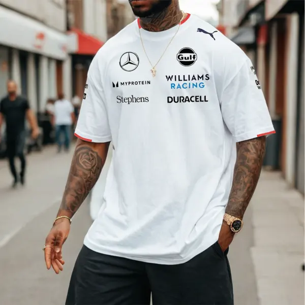 Men's Motor Race Print Loose Short Sleeve Oversized T-Shirt - Wayrates.com 