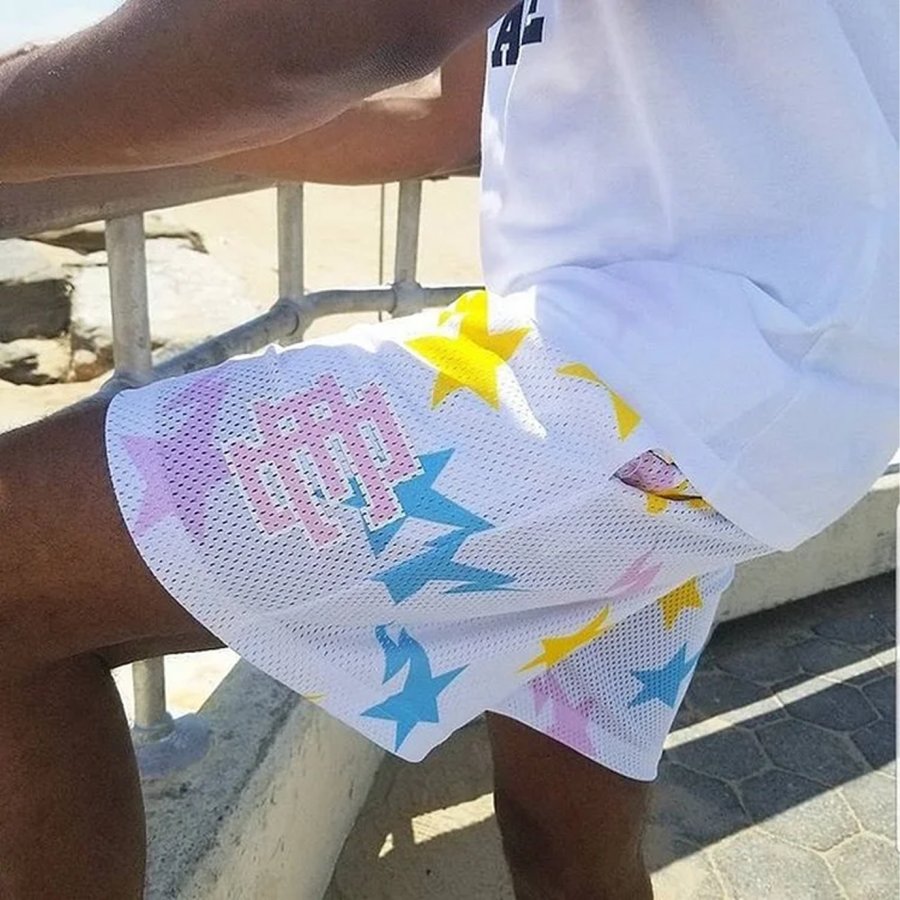 

Men's Street Star Print Mesh Breathable Outdoor Basketball Shorts