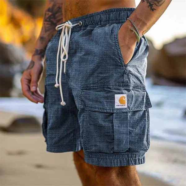 Men's Waffle Carhartt Surf Shorts Vintage Beach Vacation Multi-Pocket Daily Hawaii Casual Walkshort - Cotosen.com