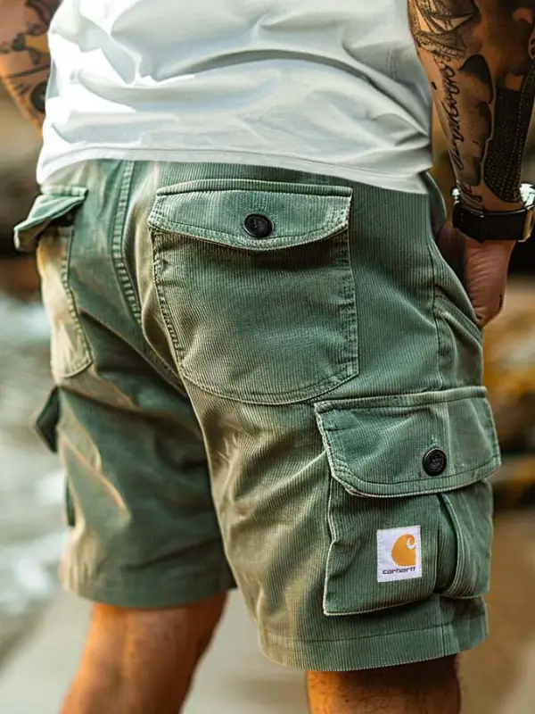 Men's Carhartt Corduroy Surf Shorts Vintage Beach Vacation Multi-Pocket Daily Hawaii Casual Walkshort - Menwyx.com 