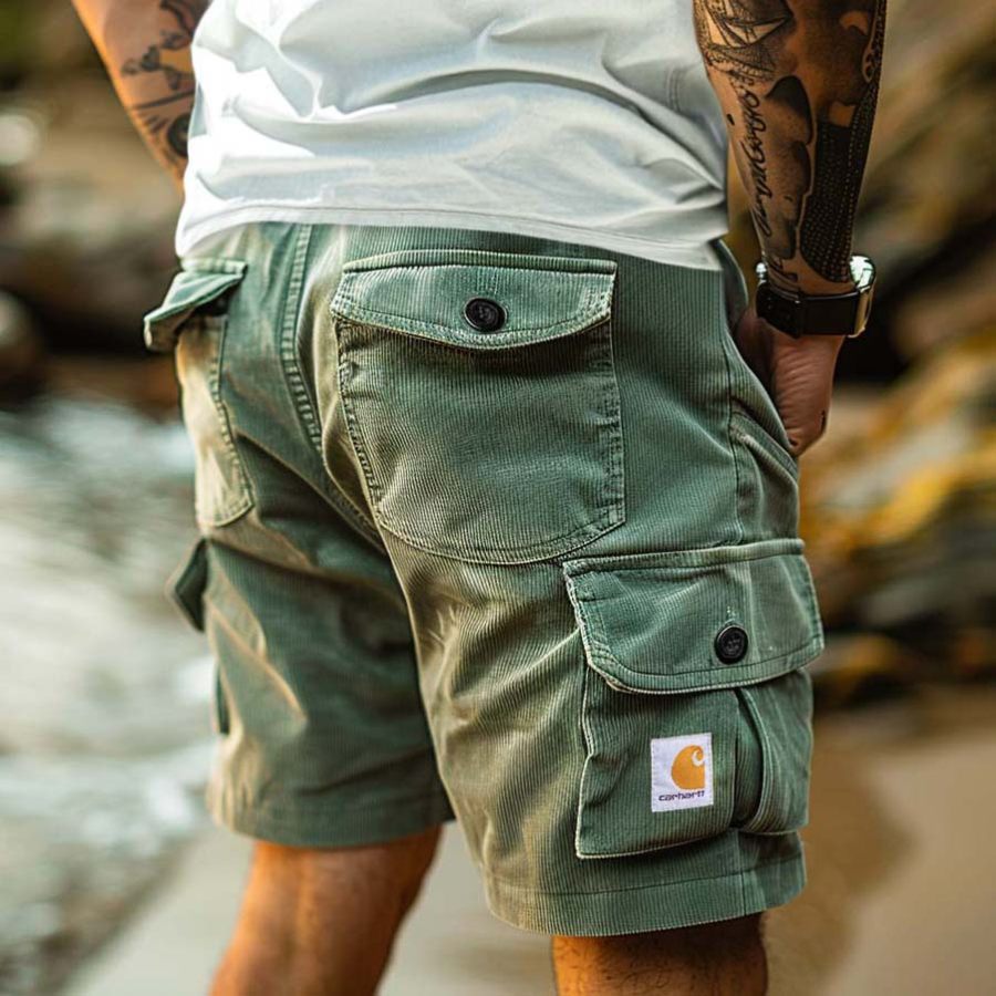 

Men's Carhartt Corduroy Surf Shorts Vintage Beach Vacation Multi-Pocket Daily Hawaii Casual Walkshort