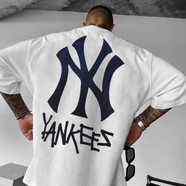 Men's New York Baseball Print Casual Oversized T-Shirt - Dozenlive.com 