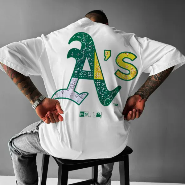 Men's Oakland Baseball Print Oversized T-Shirt - Wayrates.com 
