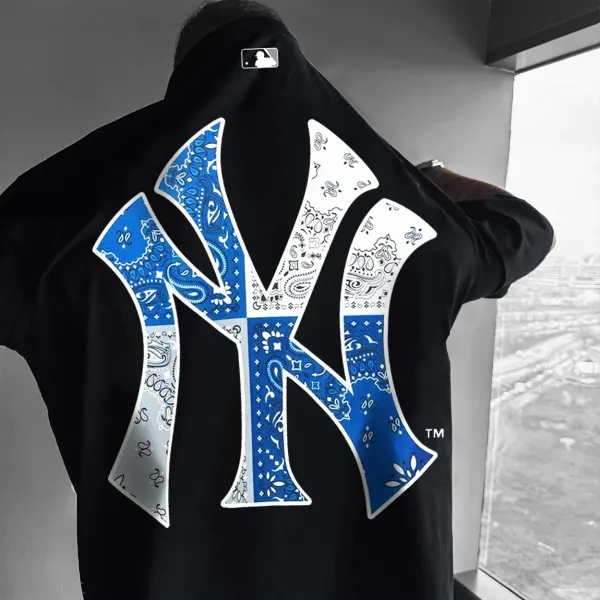 Men's New York Baseball Print Streetwear Oversized T-Shirt - Dozenlive.com 