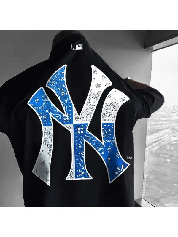 Men's New York Baseball Print Streetwear Oversized T-Shirt - Anrider.com 