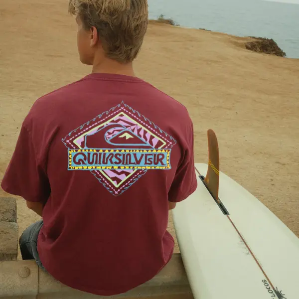 Oversized Men's Retro Surf Print Beach Vacation T-Shirt Red - Wayrates.com 