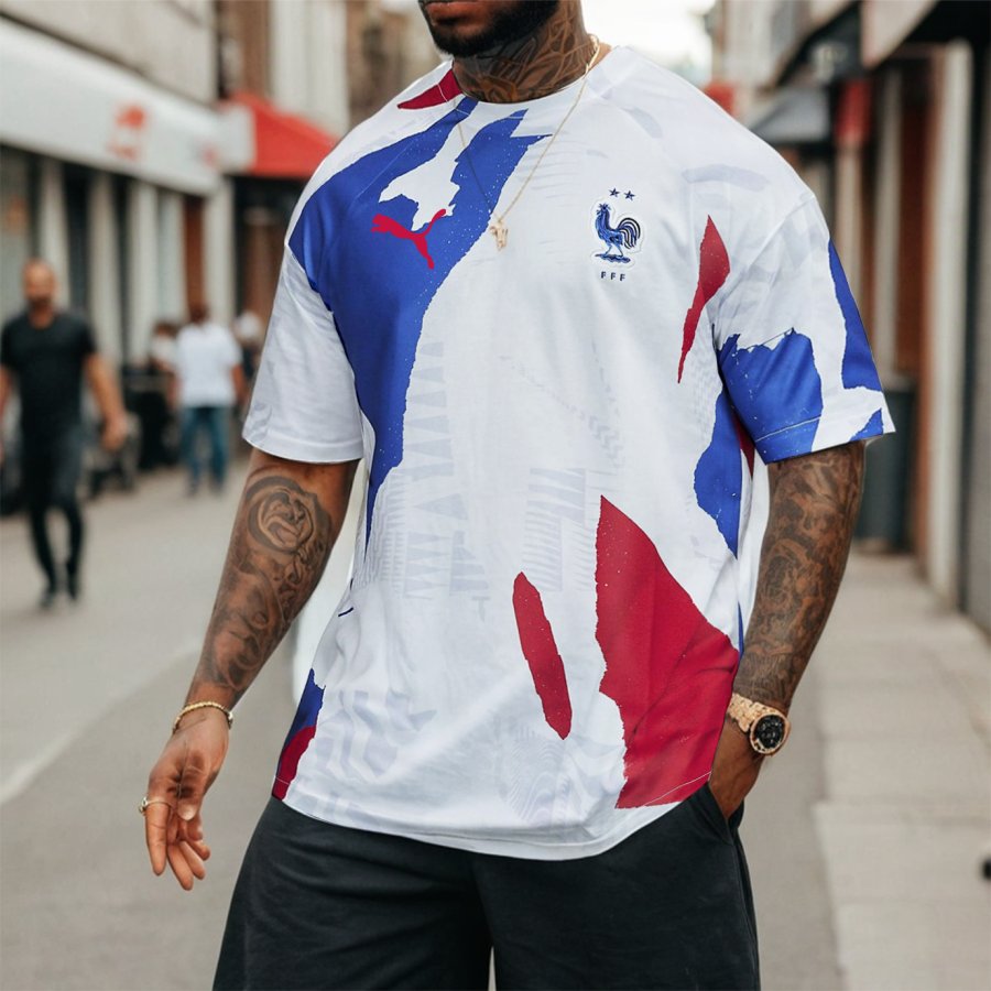 

Men's Football Race Frence Printed Short Sleeve Daily Casual T-shirt