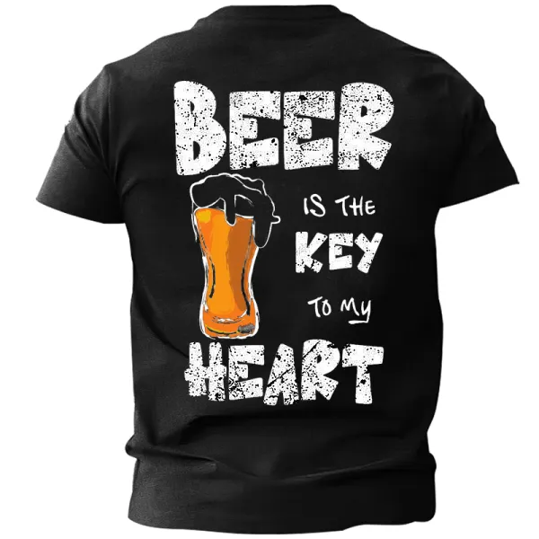Unisex Beer Is The Key To My Heart Text Print T-shirt - Wayrates.com 
