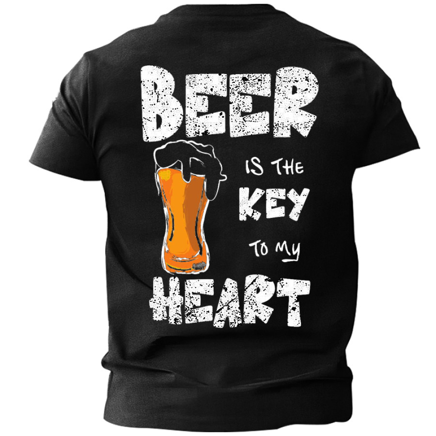 

Unisex Beer Is The Key To My Heart Text Print T-shirt