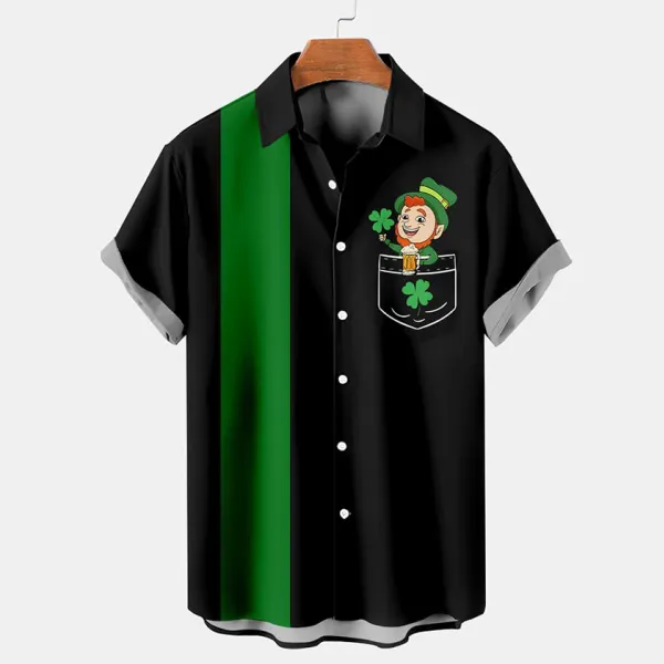 Men's St. Patrick's Day Fun Elf Beer Shamrock Hawaiian Summer Vacation Short Sleeve Shirt - Wayrates.com 