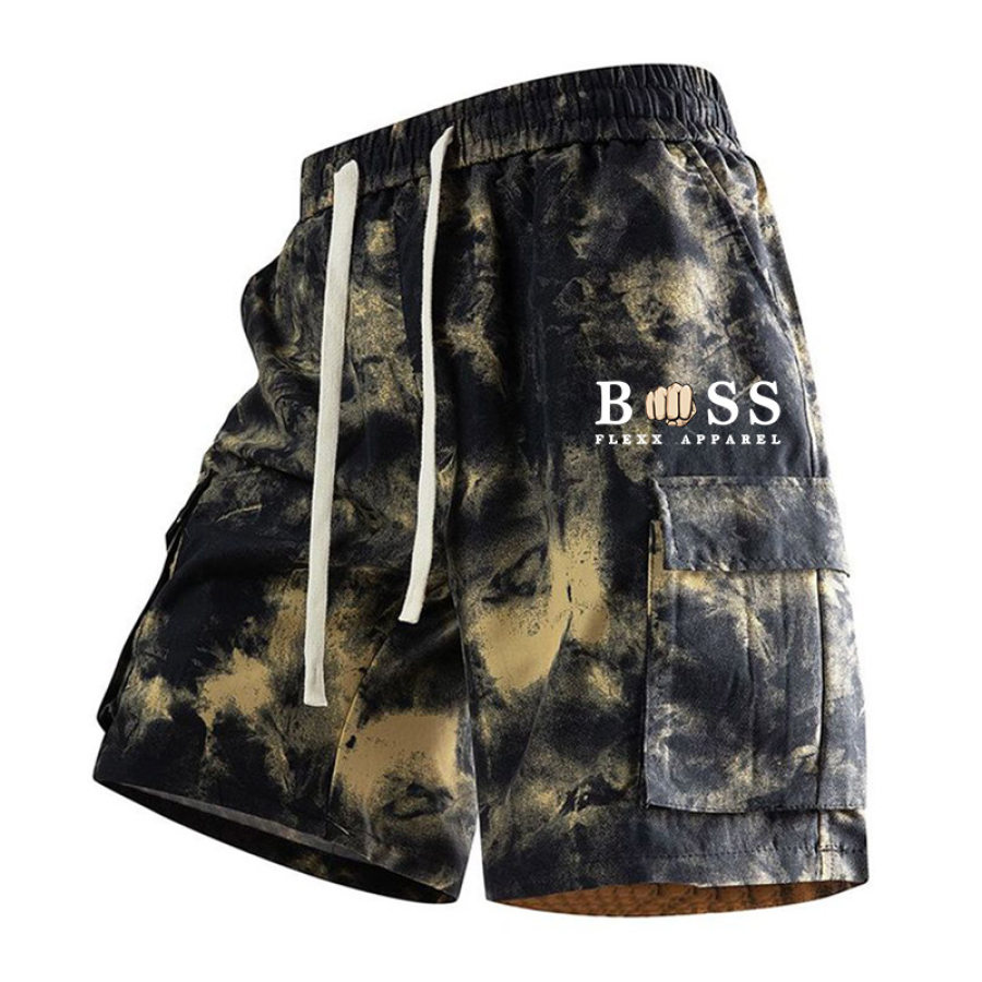 

Men's Vintage Tie Dye Gradient Pocket Casual Elastic Drawstring Cargo Shorts