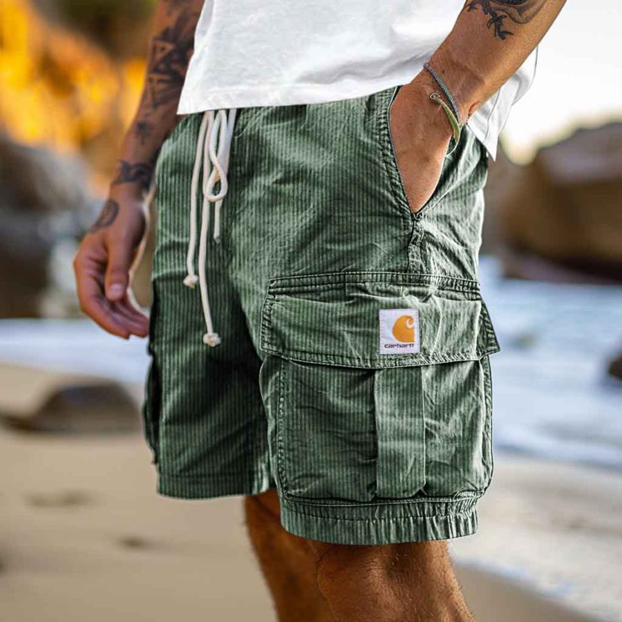 

Men's Corduroy Surf Cargo Shorts Vintage Beach Vacation Multi-Pocket Daily Hawaii Casual Walkshort