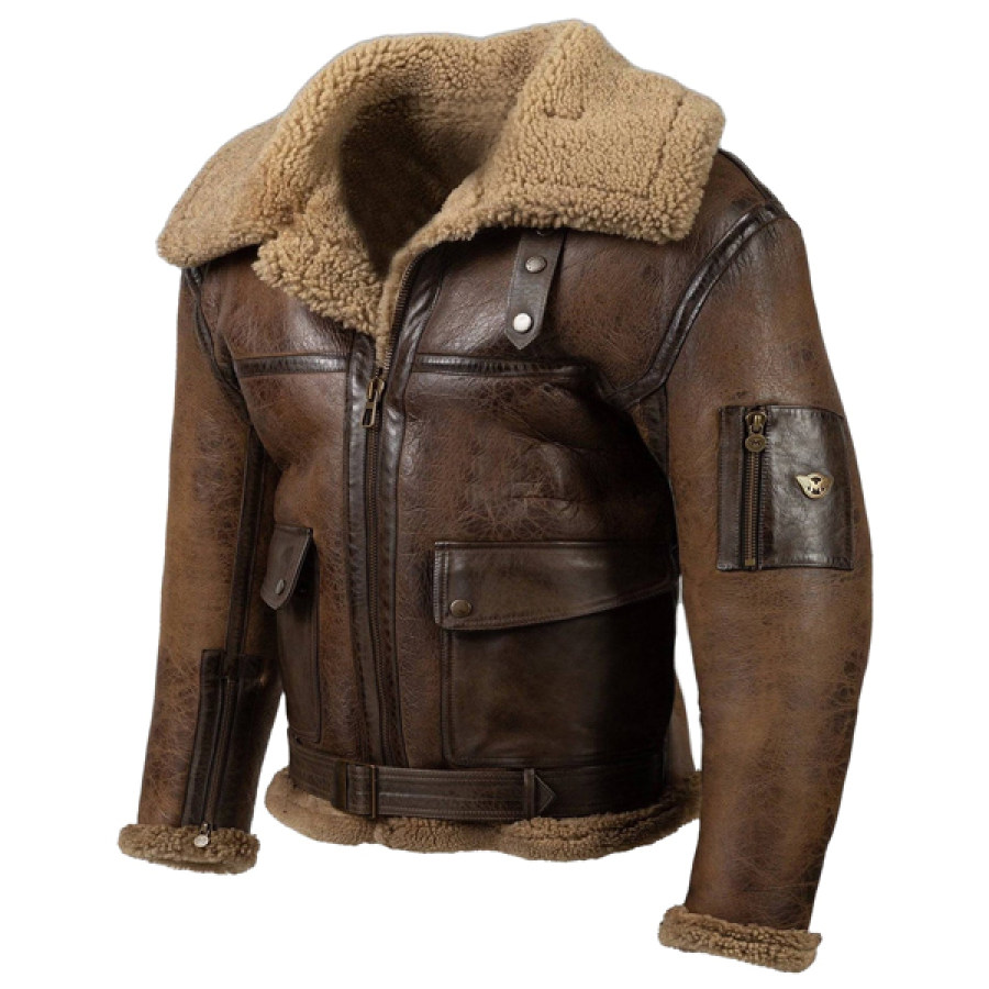 

Men Vintage Distressed Real Fur RAF B3 Bomber Genuine Sheepskin Leather Jacket