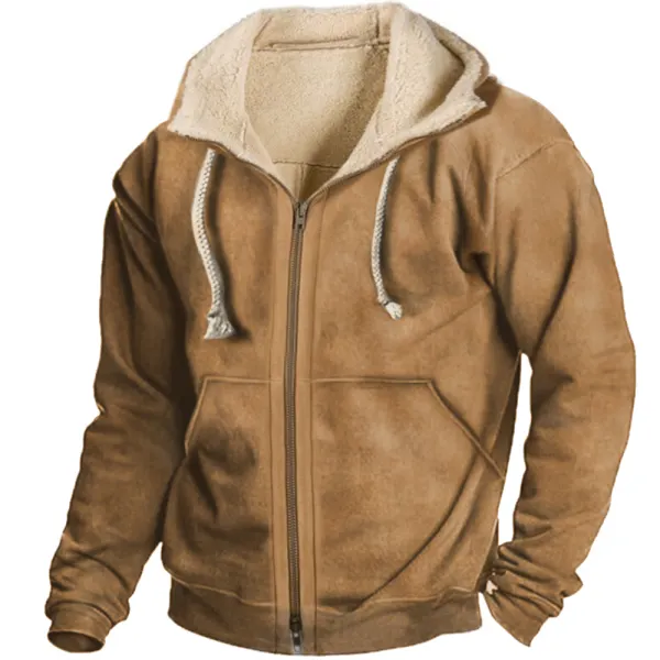 Men's Thickened Warm Full Zipper Deerskin Fleece Hooded Jacket - Wayrates.com 
