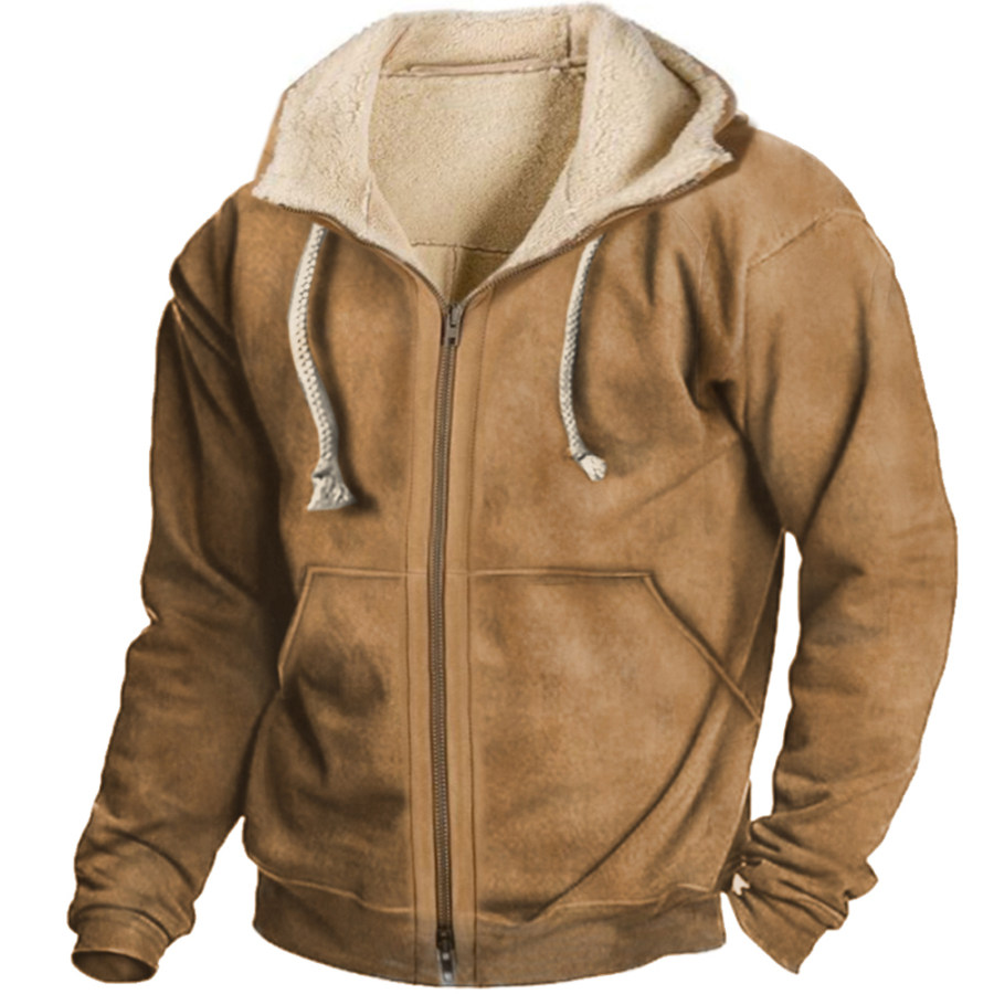 

Men's Thickened Warm Full Zipper Deerskin Fleece Hooded Jacket