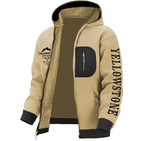 Men's Zipper Hoodie Jacket Retro Yellowstone Print Colorblock Outdoor Casual Daily Coat - Wayrates.com 