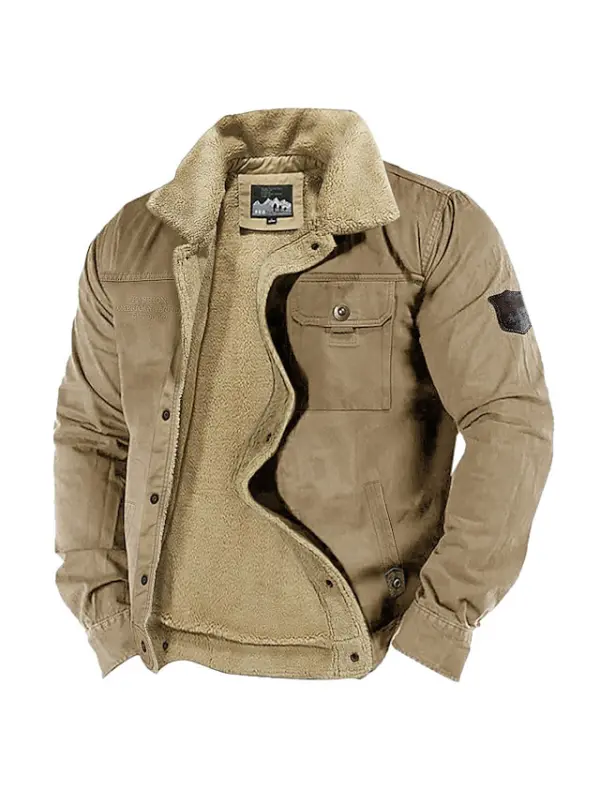 Men's Outdoor Thick Fleece Pocket Shearling Jacket Coat - Aptkoi.com 