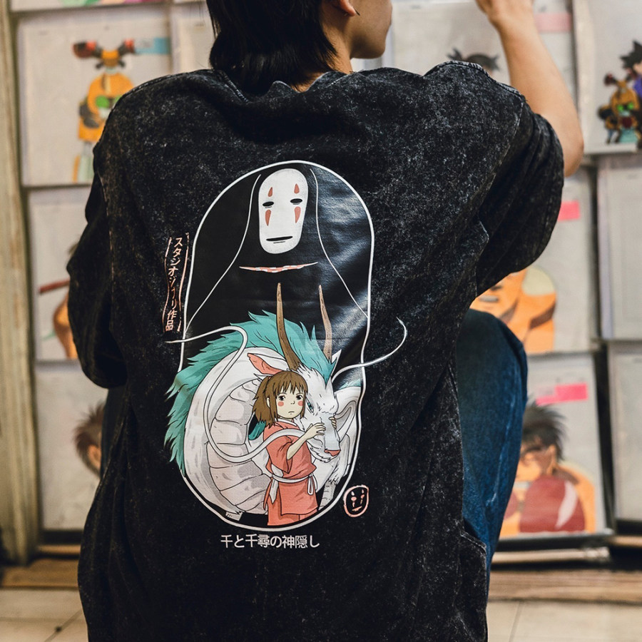 

Unisex Retro Washed Anime Printed Casual T-shirt