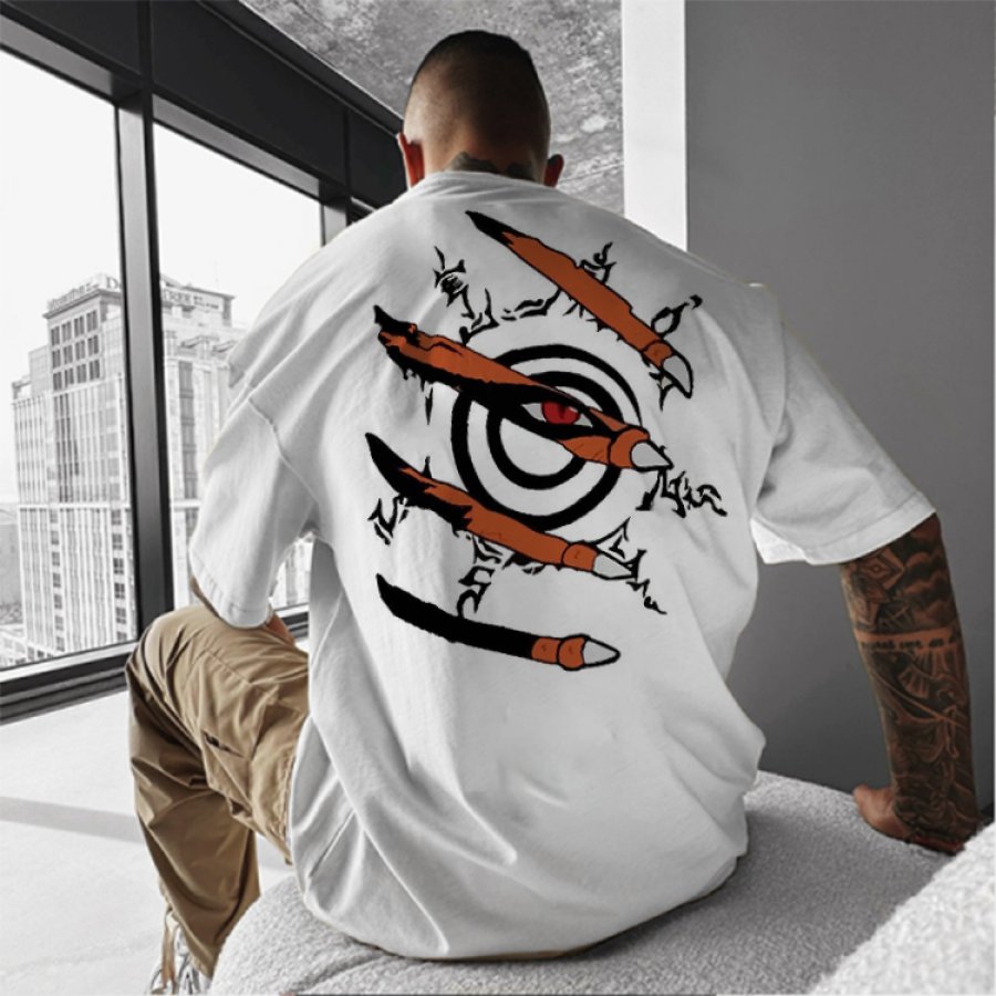 

Men's T-shirt White Anime Loose Round Neck Short Sleeve Top Street