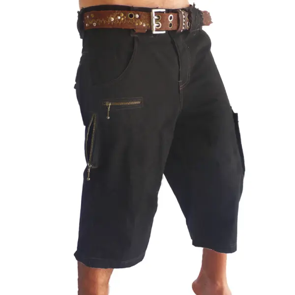 Men's Retro Zip Multi-pocket Cropped Cargo Shorts Capri Pants - Wayrates.com 