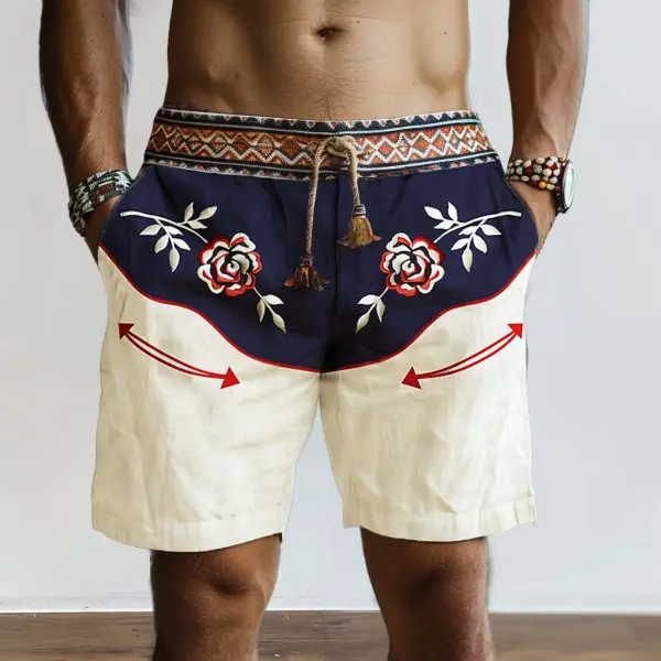 Men's Vintage Western Cowboy Rose Ethnic Aztec Print Surf Shorts Beach Vacation Daily Casual Walkshort - Wayrates.com 