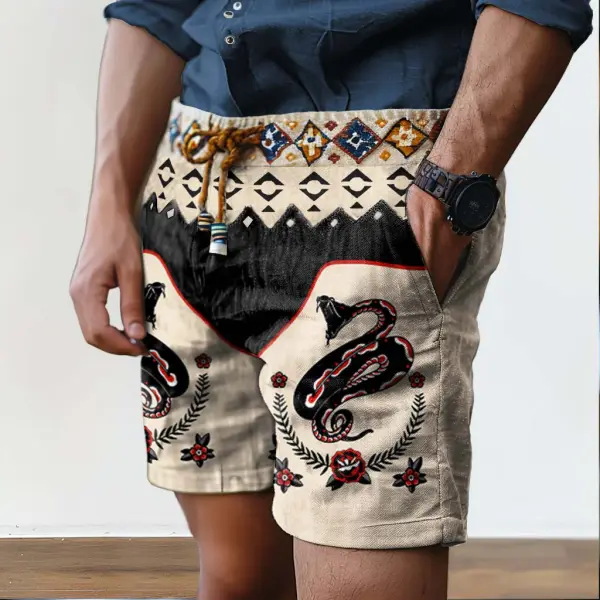 Men's Vintage Western Cowboy Snake Ethnic Aztec Print Surf Shorts Beach Vacation Daily Casual Walkshort - Wayrates.com 