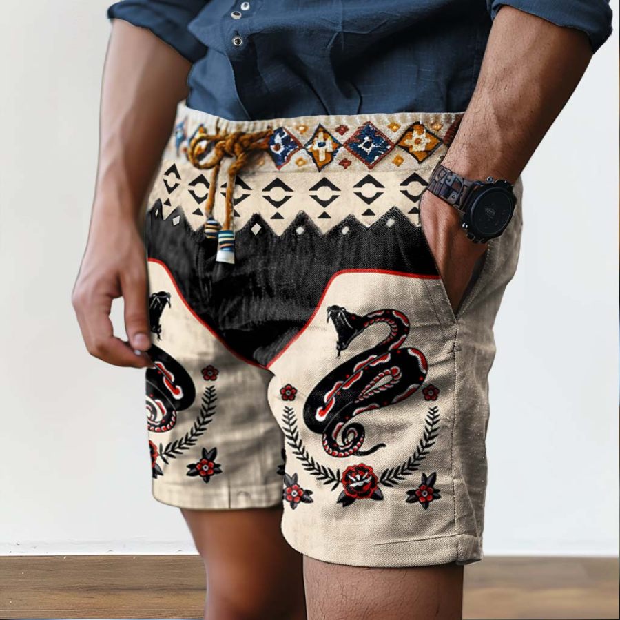 

Men's Vintage Western Cowboy Snake Ethnic Aztec Print Surf Shorts Beach Vacation Daily Casual Walkshort