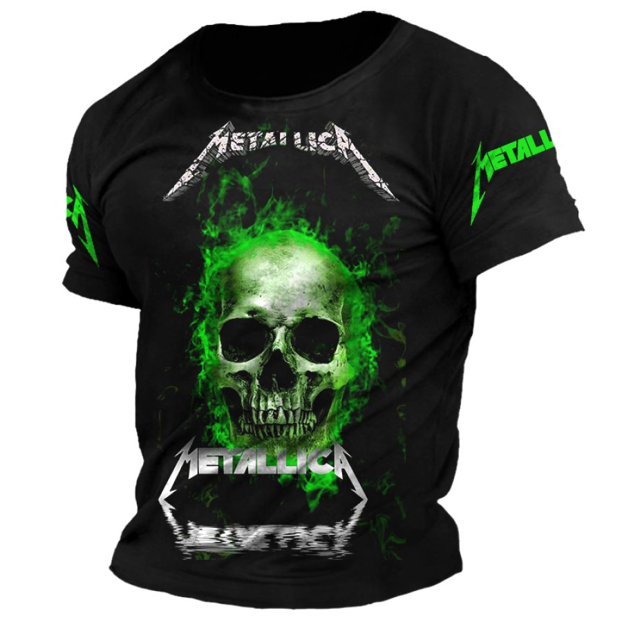 

Vintage Rock Band Vintage Skull Green Fluorescence Printed T-shirt