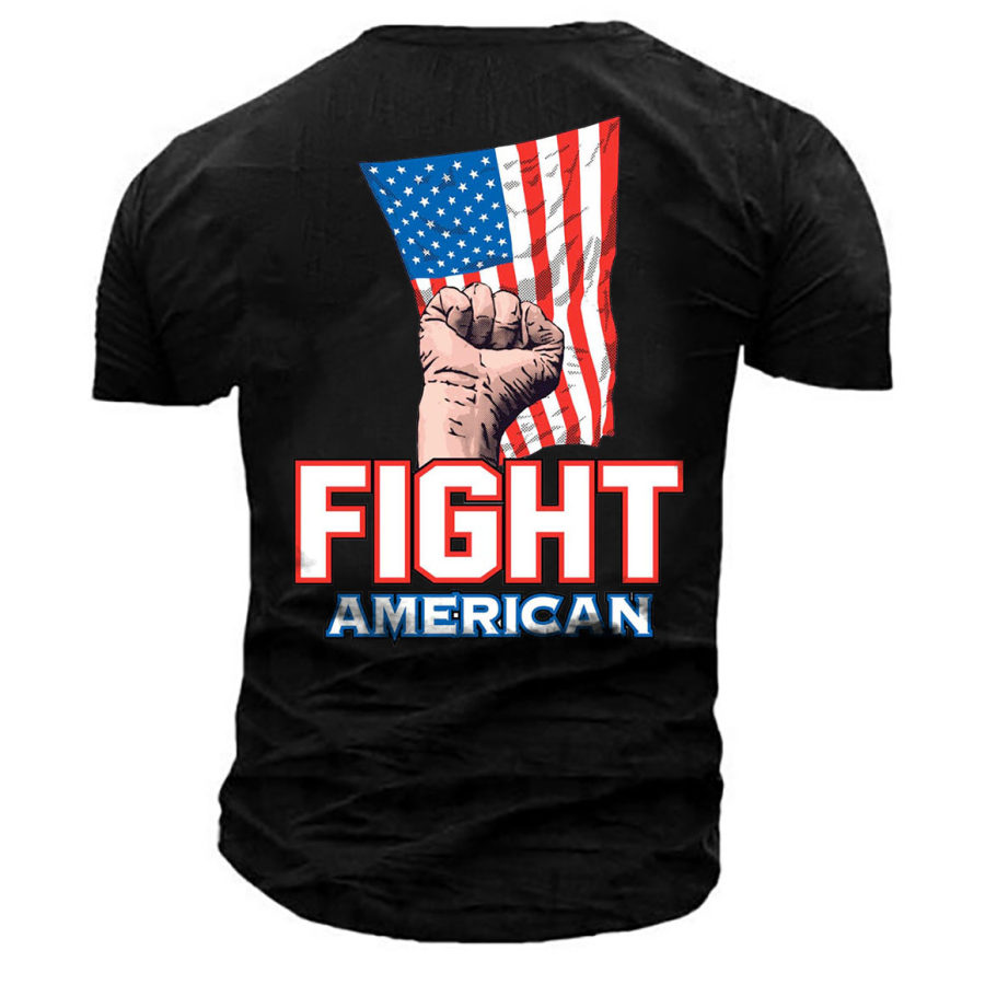 

Men's Vintage Fight American Flag Print Crew Neck Short Sleeve T-shirt