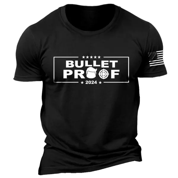 Men's Vintage Bullet Proof American Flag Print Crew Neck Short Sleeve T-shirt Only $19.99 - Rabclub.com 