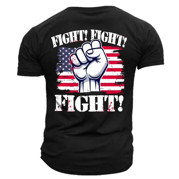 Men's Vintage Fight Fight Fight American Flag Print Crew Neck Short Sleeve T-shirt - Rabclub.com 