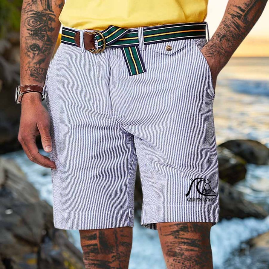 

Men's Vintage Seersucker Stripes Stretch Classic-Fit Pocket Surf Shorts