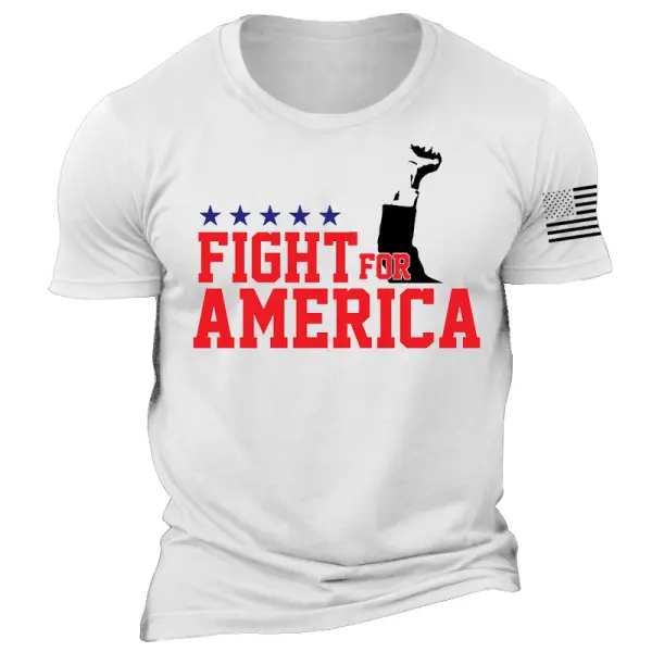 Men's Vintage Fight For America Flag Print Crew Neck Short Sleeve T-shirt - Dozenlive.com 