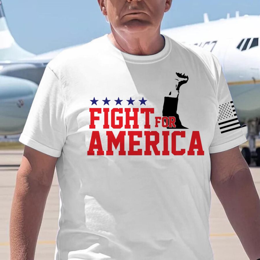 

Men's Vintage Fight For America Flag Print Crew Neck Short Sleeve T-shirt