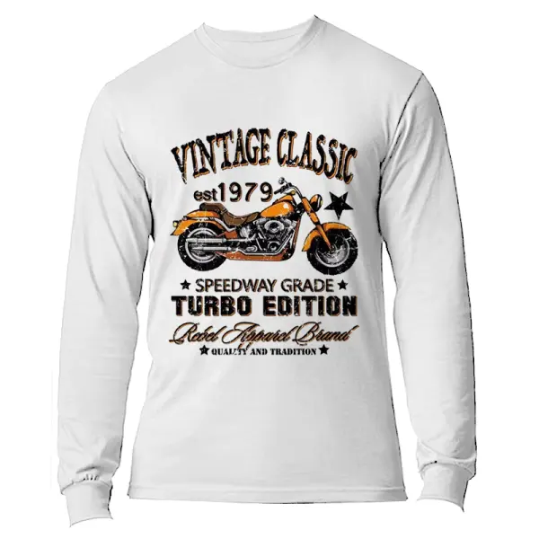 Men's Retro Motorcycle Vintage Thin Style Graphic Long Sleeved Shirt - Wayrates.com 