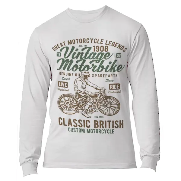 Men's Retro Motorcycle Vintage Thin Style Graphic Long Sleeved Shirt - Wayrates.com 