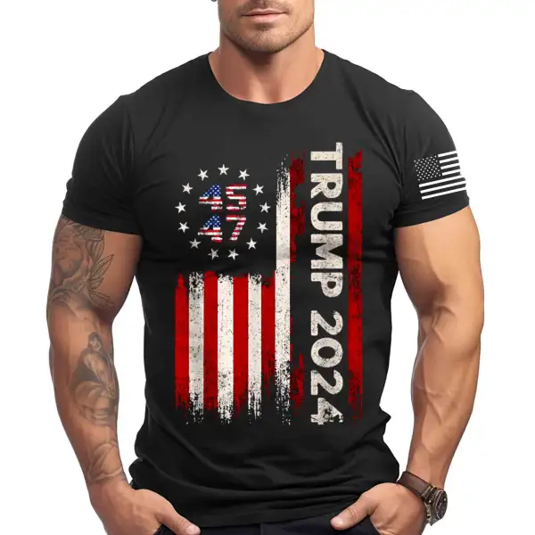 Men's Vintage 45 47 American Flag Print Crew Neck Short Sleeve T-shirt - Wayrates.com 