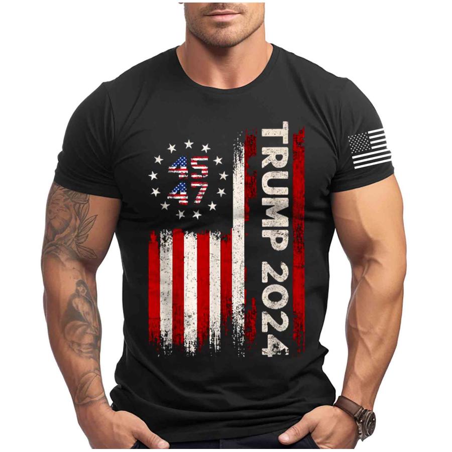 

Men's Vintage 45 47 American Flag Print Crew Neck Short Sleeve T-shirt