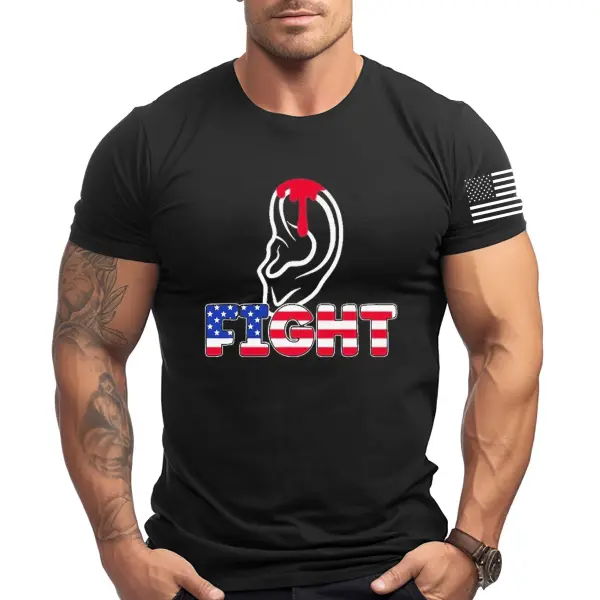 Men's Vintage Fight American Flag Print Crew Neck Short Sleeve T-shirt - Wayrates.com 