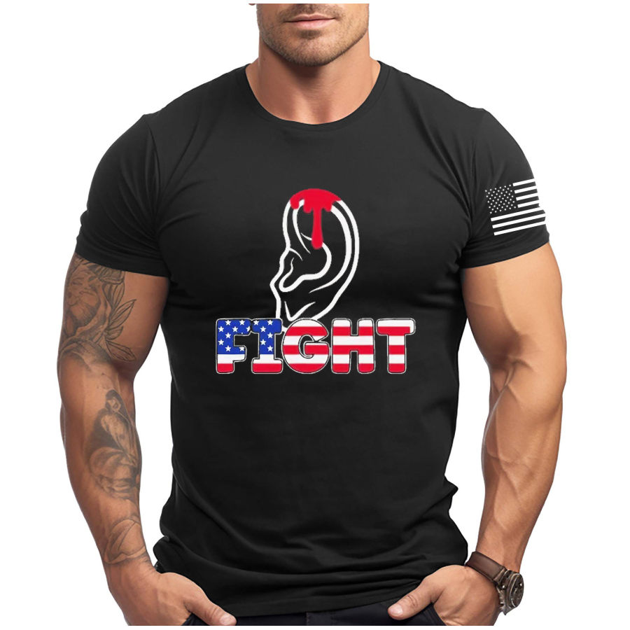 

Men's Vintage Fight American Flag Print Crew Neck Short Sleeve T-shirt