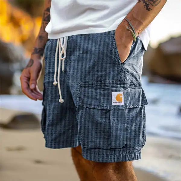 Men's Waffle Surf Shorts Vintage Beach Vacation Multi-Pocket Daily Hawaii Casual Walkshort - Cotosen.com